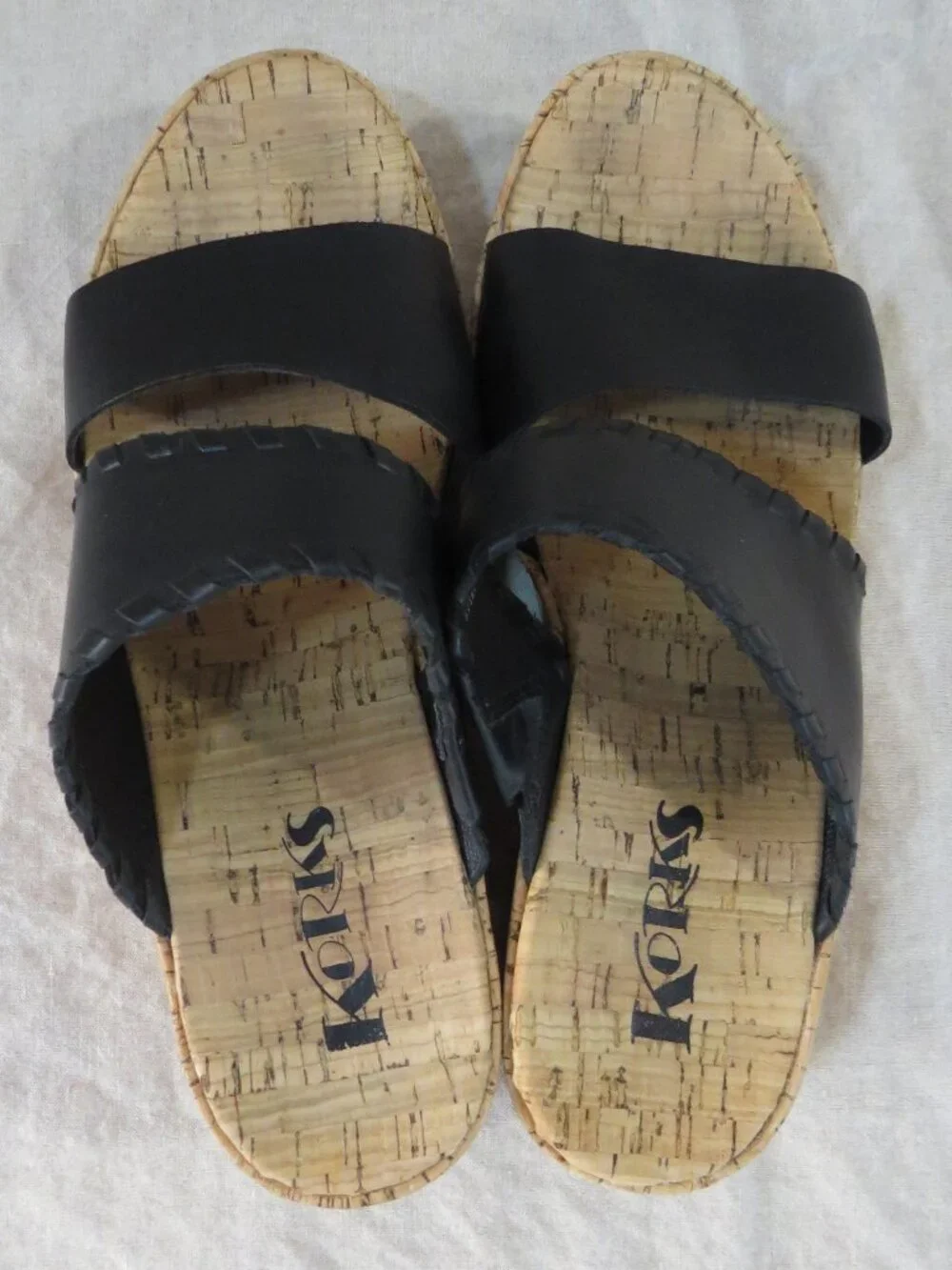 KORKS Kendri Sandals Black Leather SIZE 9 Whip Stitch Detail